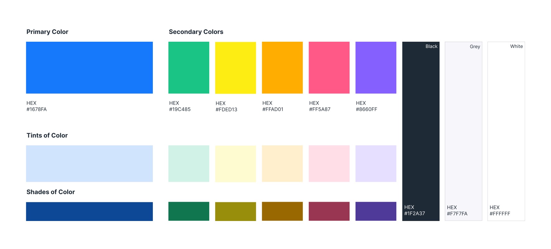 Color panel showing the primary color, secondary colors along with tints and shades of color
